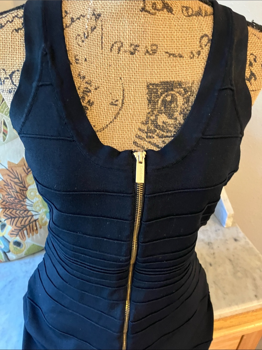 bebe Black Front-Zip Bandage Mini Dress Fabulous Too Big for Model! Sexy Cute On - Picture 9 of 16